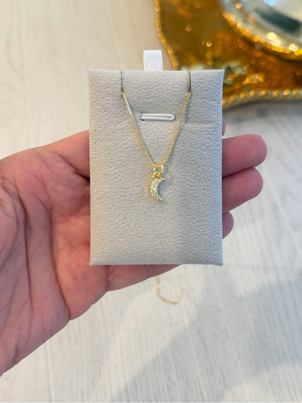 Elegant Gold Moon Pendant Necklace with Cubic Zirconia Accents